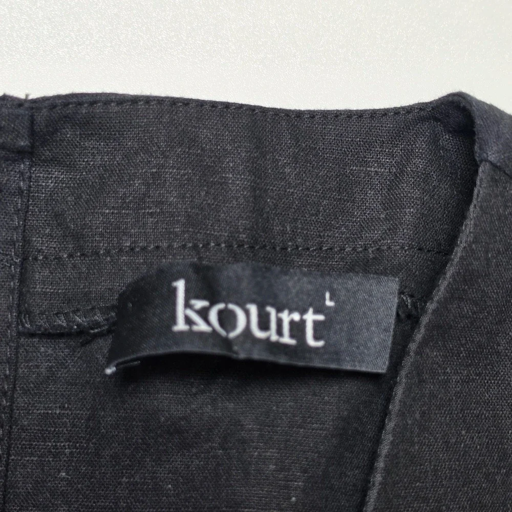 Kourt Womens Large Black Linen Blend Cropped Lace Up Back Tank Top